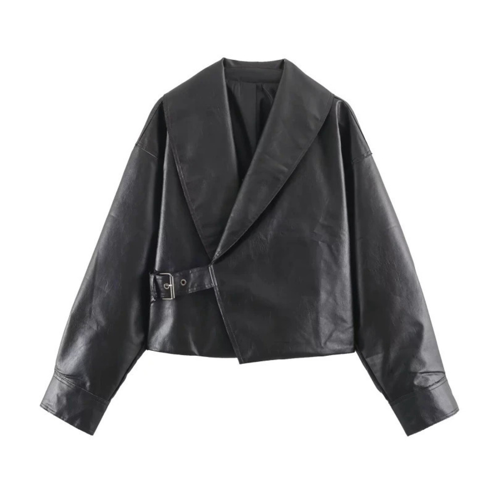 ZARA Fashion Wind Versatile Series Buckle Leather Jacket
